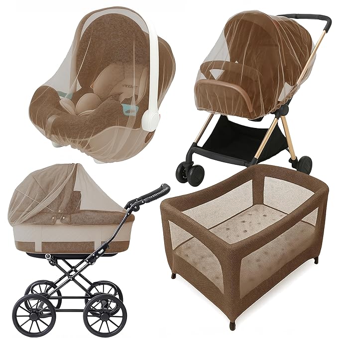 Enovoe Baby Mosquito Net for Stroller - Durable Cover for Cribs, Bassinets, Playards, Brown