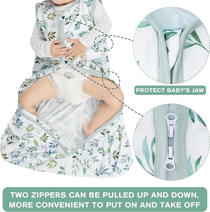 BSTOPPT 3 Pack Baby Sleep Sack 0-6 Months 100% Rayon Cotton Baby Sleeping Bag 2-Way Zipper Toddler Wearable Blankets Comfy Stretchy Lightweight TOG 0.3 （Banana&leaf&green）
