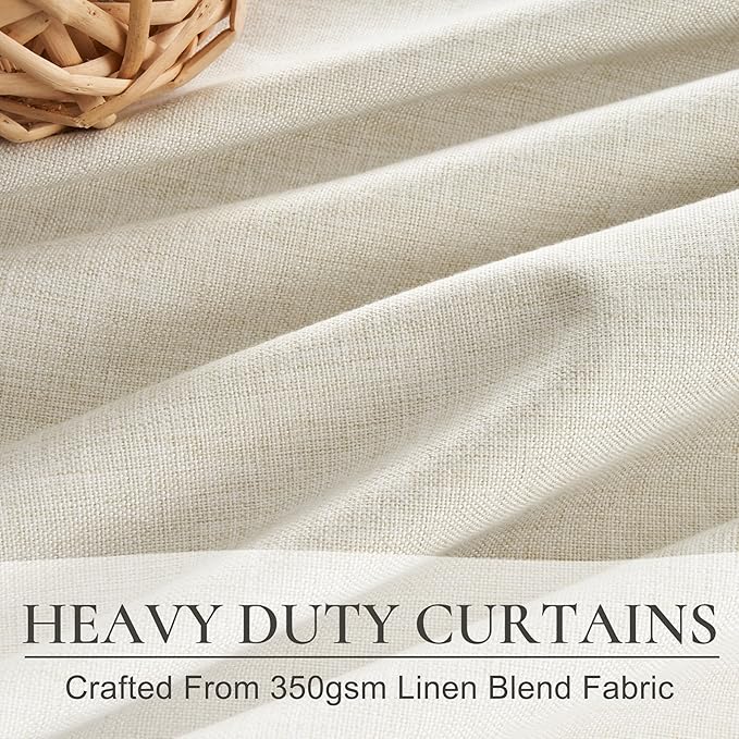 Pinch Pleat Cream Linen 102 Inch Long Curtains for Dining Room 2 Panels Set, Neutral Blackout Viral Curtain with Hooks Rings Back Tab for Office/Sunroom Privacy Thermal Drapes 40" W x 102" L
