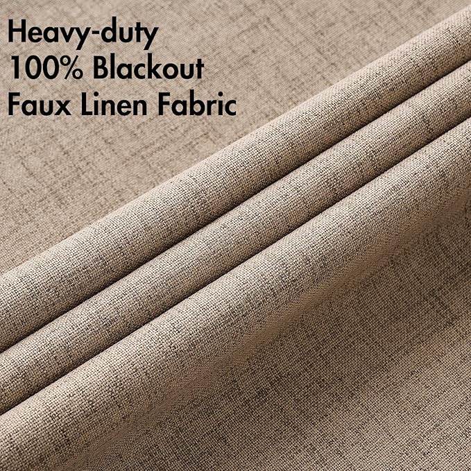 MIULEE 100% Blackout Linen Textured Curtains for Bedroom Solid Thermal Insulated Copper Brown Grommet Room Darkening Curtains & Drapes Luxury Decor for Living Room Nursery 62 x 96 Inch (2 Panels)