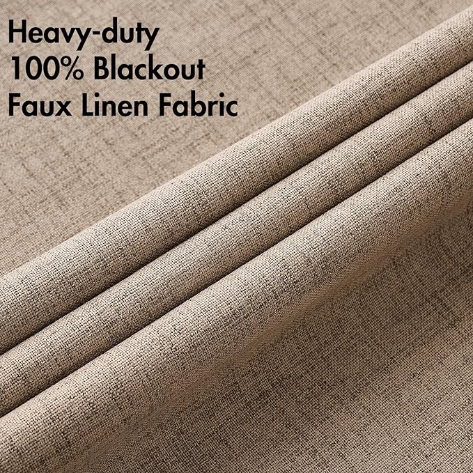 MIULEE 100% Blackout Linen Textured Curtains for Bedroom Solid Thermal Insulated Copper Brown Grommet Room Darkening Curtains & Drapes Luxury Decor for Living Room Nursery 62 x 90 Inch (2 Panels)