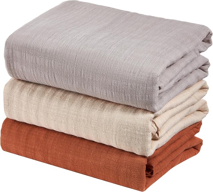 3-Pack 100% Cotton Muslin Swaddle Blankets, Large 47 x 47 Inches — Breathable Soft Receiving Blankets for Newborns, Swaddling Wraps, Registry Gift (Earth Tone Neutrals)
