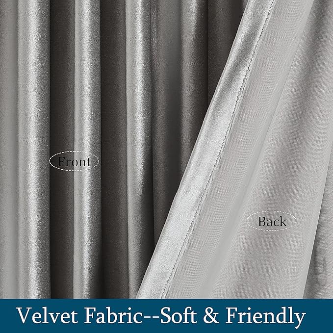 PRIMROSE Light Grey Curtains 72 inch for Living Room,2 Panels Drapes Blackout Rod Pocket Back Tab Window Treatment Room Darkening Thick Decorative Curtains for Bedroom