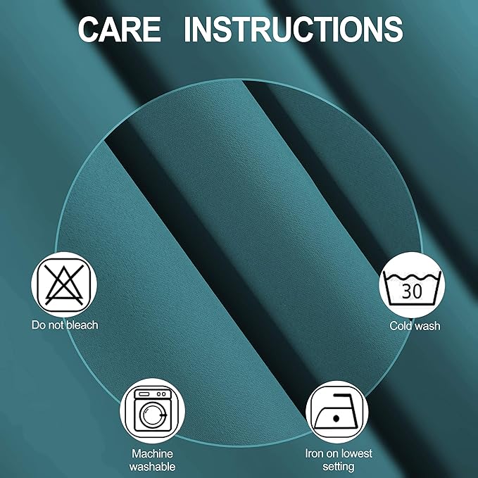 LEMOMO 100% Blackout Curtains 52 x 72 Inch/Sea Teal Curtains 2 Panels with Black Lining Room Darkening Thermal Insulated Bedroom Curtains
