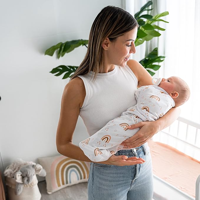 Comfy Cubs Easy Swaddle Blanket, 3 Pack - 100% Cotton Newborn Wrap, Large for 3-6 Months Infants, with Adjustable Velcro, Breathable and Durable Sleep Sack for Babies - Rainbow Bohemian