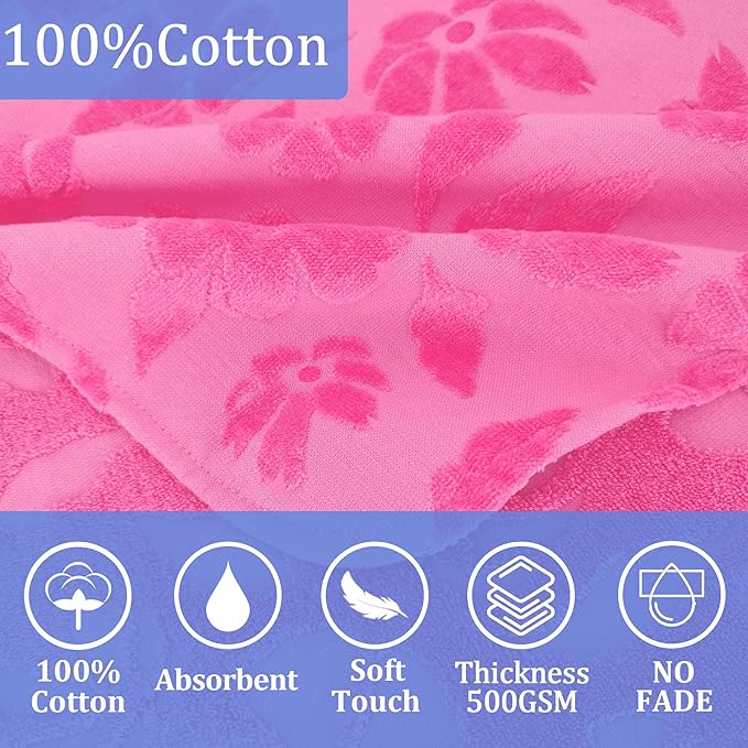 Toddler Bath Towels with Hood, Oversized (2-4Years,22"X22") Made from 100% Soft Cotton,Absorbent Hooded Poncho Towel for Baby Girl,Perfect for Pool | Swimming | Bath | Beach,Jacquard Hot Pink Flower