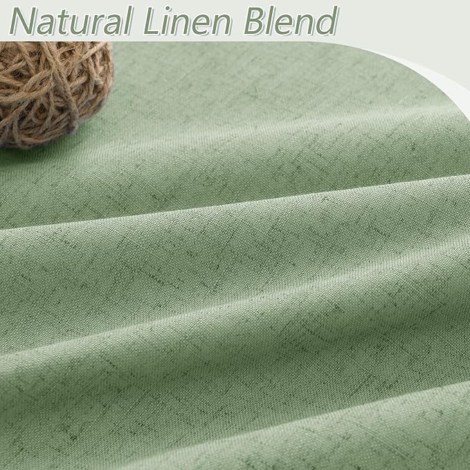 Guken 100% Blackout Linen Curtains 90 Inch Length 2 Panels Set for Living Room Bedroom Back Tab Thermal Insulated Black Out Linen Drapes Room Darkening Window Curtains,Light Sage
