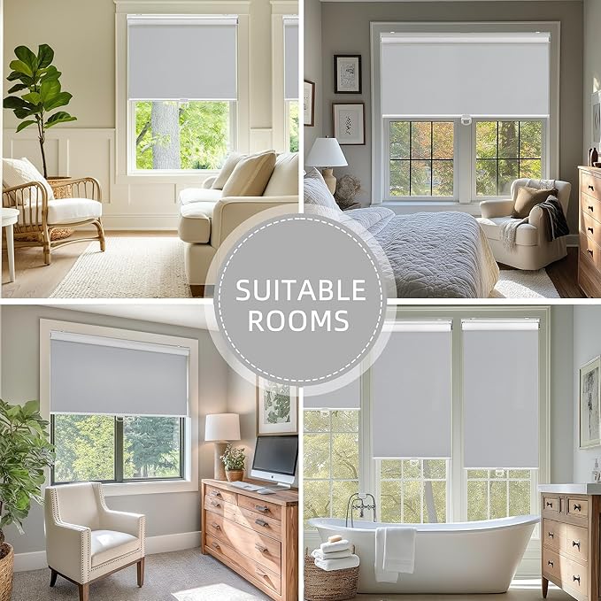 ChrisDowa Cordless Blackout Roller Shades for Windows, Thermal Insulated UV Protection Pull Down Shades, Total Blackout Window Blinds for Home, Office, Bedroom, Door (63" W x 72" H, Grey)