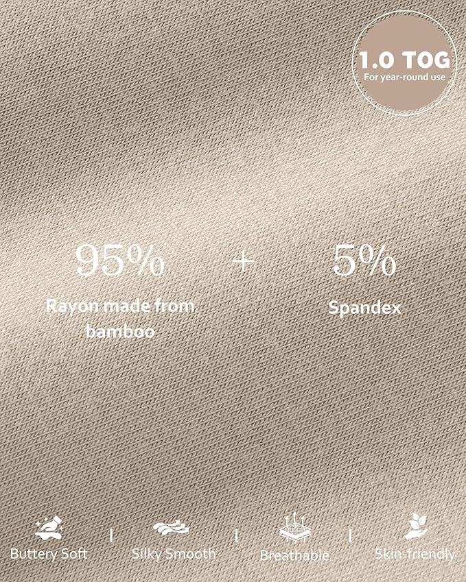 FIEMOL Rayon Made from Bamboo Baby Sleep Sack 6-12 Months, 1.0 Tog Baby Wearable Blanket, Soft Sleeping Bag for Newborn Infant Babies with 2-Way Zipper 2 Pack (Medium) Grey Elephant