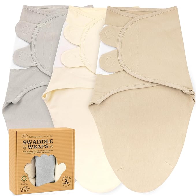 Bublo Baby Swaddles for Newborns – 3-Pack Infant Swaddles 3-6 Months – Adjustable Swaddle Sleep Sack – Soft Organic Cotton Baby Wrap for Safe & Cozy Sleep (Solid Grey)