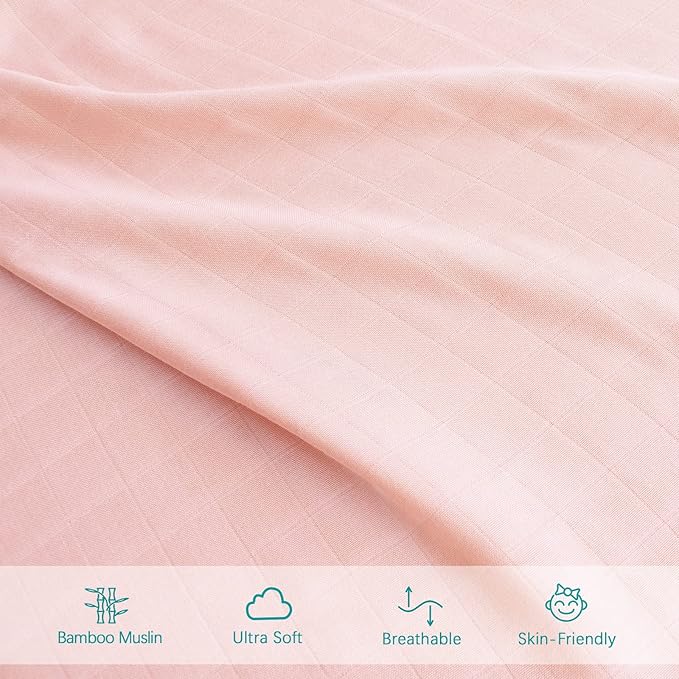 Muslin Crib Sheets for Boys and Girls 2 Pack, Ultra Soft Muslin Fitted Baby Crib Sheet for Standard Crib Mattress & Toddler Bed Mattress, Grey and Pink