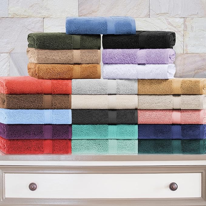 Superior Egyptian Cotton Pile Bath Sheet Set of 2, Ultra Soft Luxury Towels, Thick Plush Essentials, Absorbent Heavyweight, Guest Bath, Hotel, Spa, Home Bathroom, Shower Basics, Stone