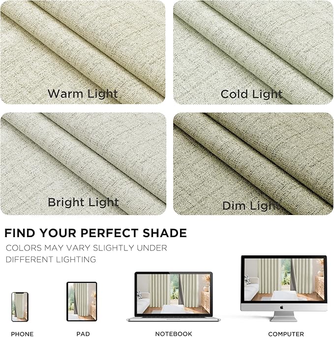 Joydeco Blackout Curtains for Bedroom - 100% Light Blocking 2 Panels Light Beige Drapes 37"W x 96"L, Thermal Insulated Room Darkening Curtains, Linen Textured for Living Room, Rod Pocket & Back Tabs