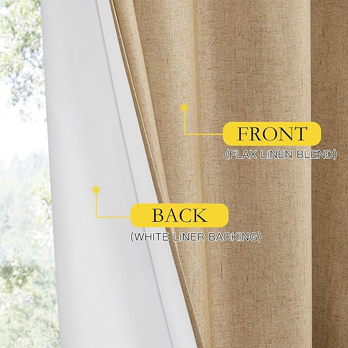 NICETOWN 100% Blackout Linen Curtains with Thermal Insulated White Liner, Taupe, W52 x L95, 2 Panels, Textured Linen Look Noise Reducing Window Treatment Drapes for Bedroom/Living Room/Dining Room