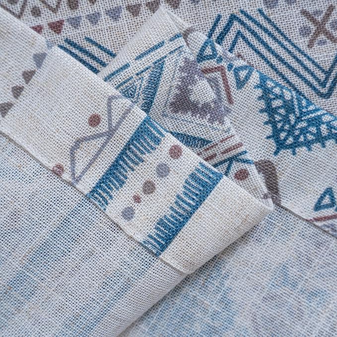 MYSKY HOME Curtains 84 inches Long for Living Room Boho Linen Sheer Drapes Geometric Farmhouse Decor Light Filtering Privacy Protect Soft Touch Treatment Back Tab for Home, 50" Wide, Khaki, 2 Panels