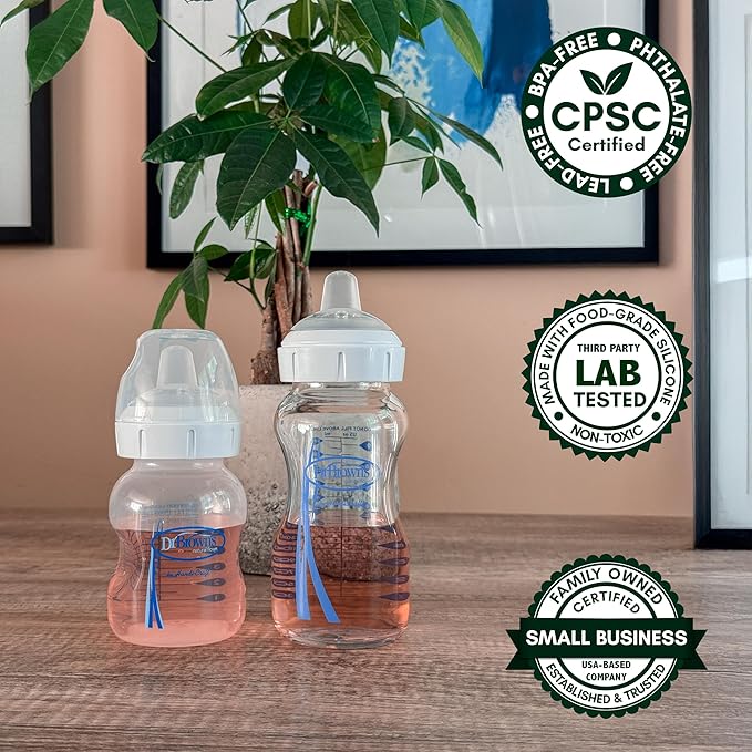Sippy Spout Nipples for Dr. Brown's Natural Flow Anti-Colic Options+ Wide-Neck Baby Bottles & Glass Bottles, 6-Count, Food Grade Silicone, BPA-Free, Spill-Proof, Convert to Sippy Cup, 4+ Months