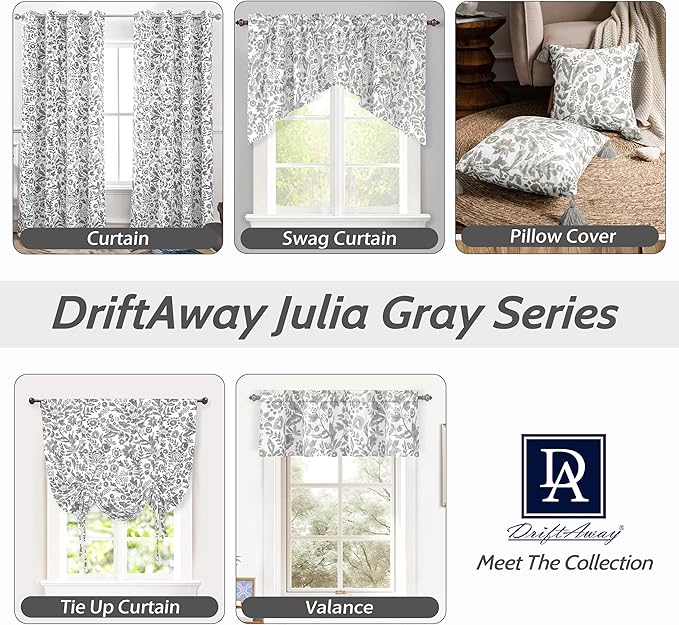 DriftAway Julia Watercolor Blackout Room Darkening Lined Thermal Insulated Energy Saving Window Curtains 2 Layers 2 Panels Each Size 52 Inch by 54 Inch Gray