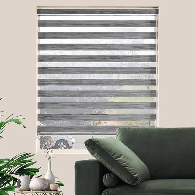 Window Blind Dual Layer Polyester Zebra Roller Light Filtering Sheer Shades Window Treatments Privacy Light Control for Day and Night(W38 x H72(Inch), Grey)