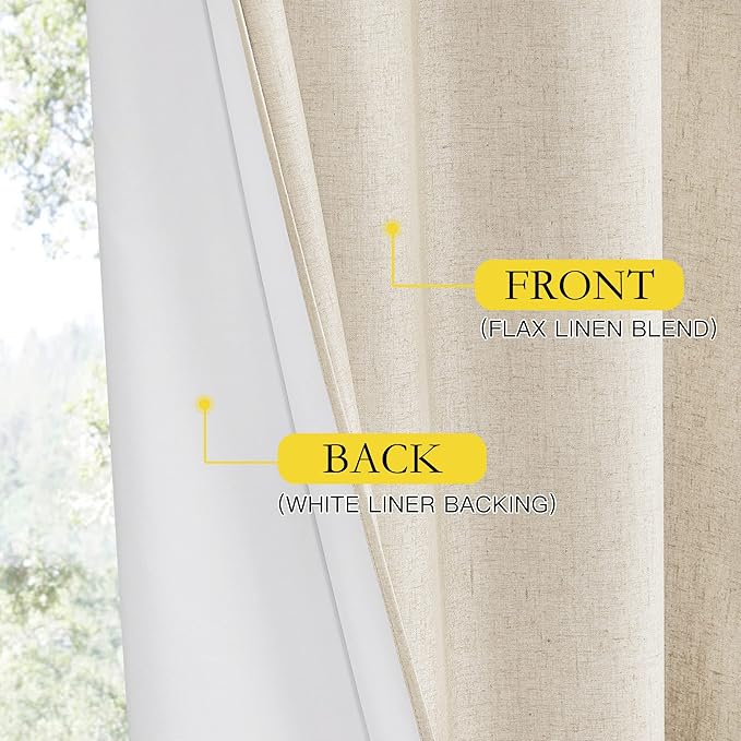 NICETOWN 100% Blackout Linen Curtains for Living Room with Thermal Insulated White Liner, 52" Wide, 2 Panels, 84" Long Drapes, Back Tab Retro Beige Linen Curtains Vertical Drapes Privacy for Bedroom