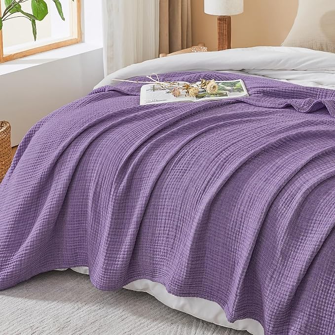 EMME Cotton Muslin Large Throw Blanket Couch Breathable Gauze Blanket Soft Lightweight Bed Blankets Adults (Purple, 50"x70")