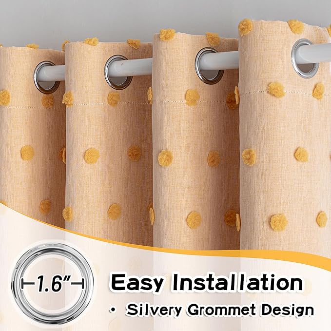 MYSKY HOME Yellow Pom Pom Sheer and Curtains for Bedroom 72 Inches Long Nursery Curtains for Kids Room 2 Layered Blackout Closet Door Drapes Grommet Room Darkening Window Panels 52 x 72 in, 2 Panels