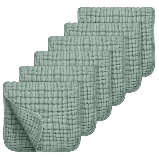 Looxii Muslin Burp Cloths 6 Pack - 20" x 10" - Ultra Soft & Absorbent, 6-Layer 100% Cotton for Spit Up & Drool- Gentle Baby Burping Cloth, Newborn Boys Girls Essentials, Dark Green