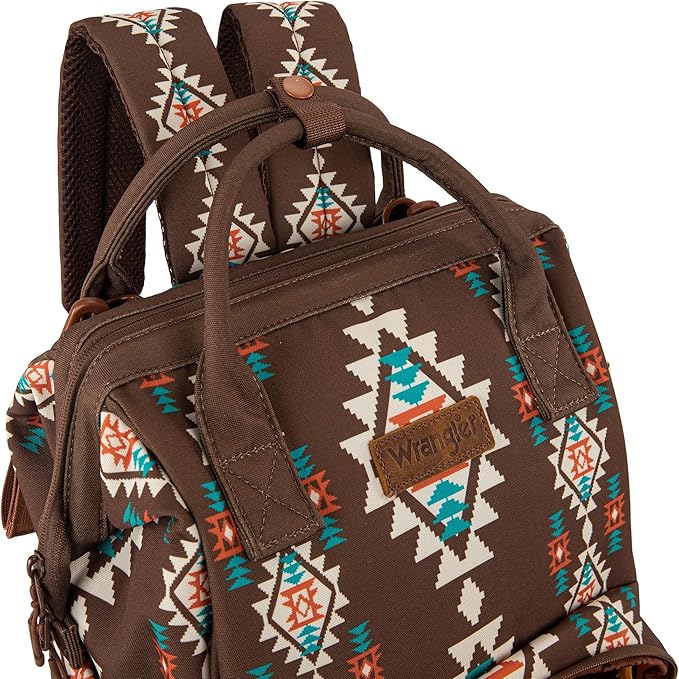 Montana West Wrangler Diaper Bag Backpack Aztec Travel Backpack Purses Western Multi-Function Baby Bags for Mom with Waterproof Insulated Pockets