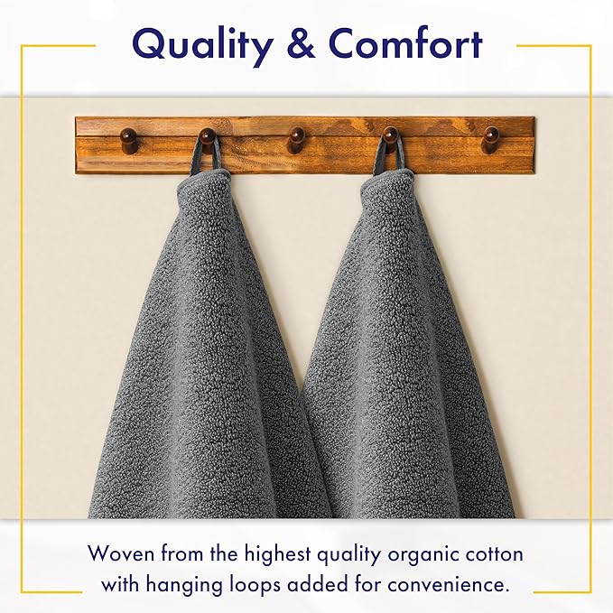 Alusa Home 100% Organic Luxury Bath Sheets - GOTS Certified - Extra Large 35x70 Inches (Pack of 2) Zero-Twist, Long-Staple Cotton Bath Sheet Set (Granite Grey)