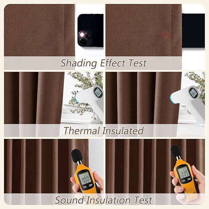 Guken 100% Blackout Curtains 84 Inch Length 2 Panels Set for Living Room Bedroom Back Tab Thermal Insulated Black Out Linen Drapes Room Darkening Window Curtains 84 Inches Long,Rustic Brown