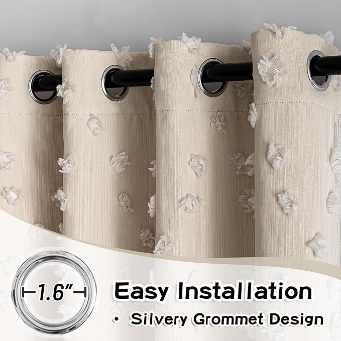 MYSKY HOME Double Layer Curtains for Girls Bedroom Kids Curtain Beige Pom Pom Sheer Window Curtains 2 Panels Beige Curtains Grommet Room Darkening Solid Nursery Curtains 63 Inches Length, W52 X L63