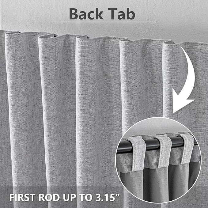 100% Blackout Curtains 72 inch Length 2 Panels Faux Linen Long Drapes for Bedroom Living Room Black Out Room Darkening Curtain Thermal Insulated Back Tab Rod Pocket(W52 x L72, Greyish White)