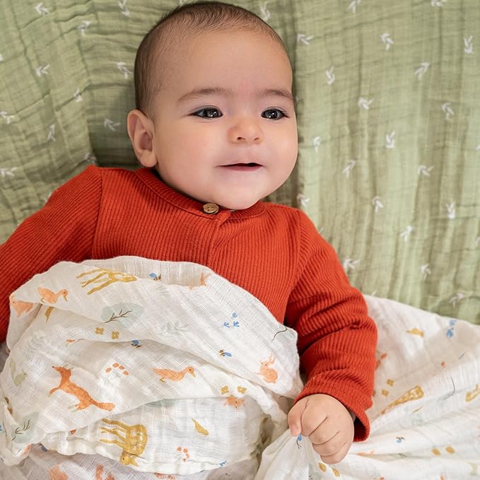 aden + anais Essentials Cotton Muslin Swaddle, Breathable Baby Blanket, Ideal for Boys, Girls, Newborns, Babies & Infants, Receiving Blanket, Soft and Lightweight Wrap, 4 Pack, Sage Woodland
