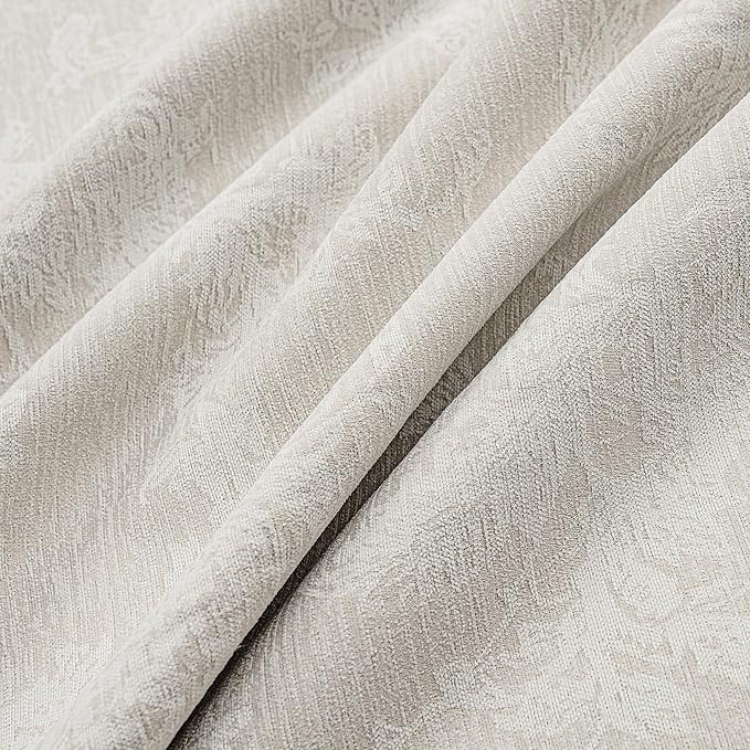 FMFUNCTEX Beige Floral Jacquard Blackout Curtains 63 Inch Length for Bedroom, Scroll Flower Chenille Farmhouse Curtains for Living Room Darkening Thermal Insulated Grommet Window Drapes 2 Panels