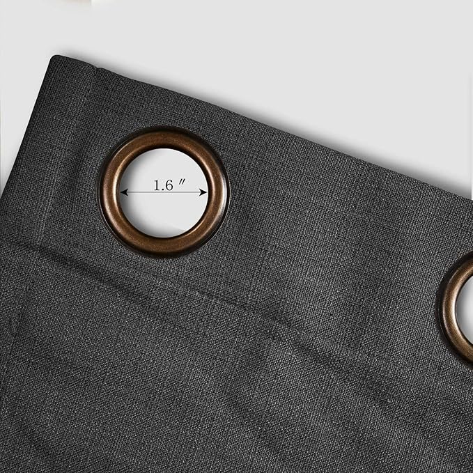 ChadMade 50W x 63L Inch Black Faux Linen Curtain Drapes with Blackout Lining, Room Darkening Antique Bronze Grommet Curtain for Sliding Glass Door Patio Door Living Room (1 Panel)