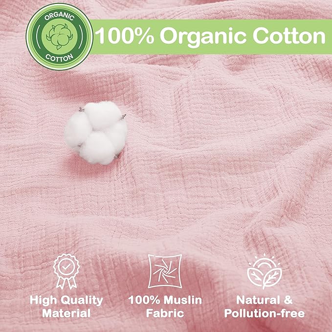 100% Organic Cotton Muslin Baby Blanket - 47 x 47 Inch Breathable Baby Swaddle Blanket, Hypoallergenic Double-Layer, Soft Newborn Baby Blanket for Everyday Use (Light Pink/Light Purple)