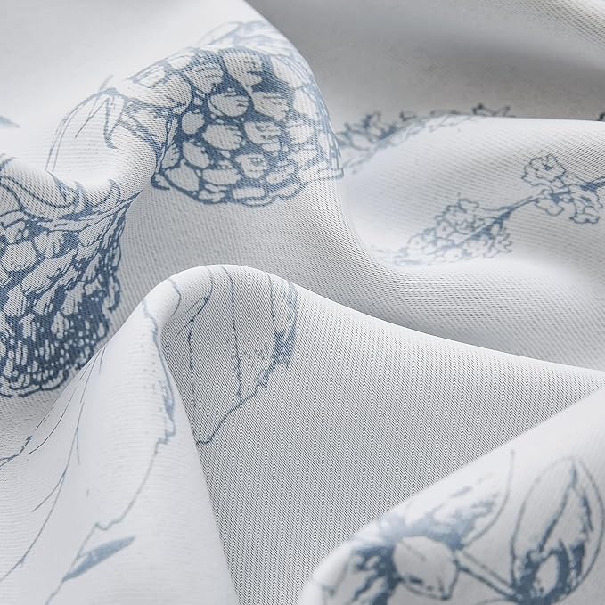 FMFUNCTEX 100% Blackout Floral Curtains 84 Inches Long for Bedroom, Blue and White Floral Drapes for Living Room, Farmhouse Rod Pocket Back Tab Room Darkening Thermal Insulated Window Drapes 2 Panels