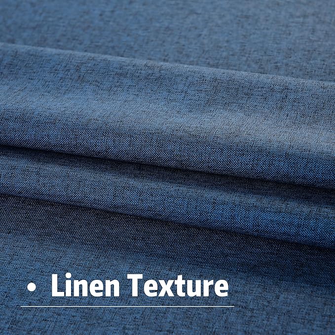 DUALIFE Blue Linen Blackout Curtains 132 Inch Length 2 Panels Set for Living Room Bedroom Back Tab Thermal Insulated 100% Black Out Linen Drapes 11 ft Window Curtains 132 Inches Long