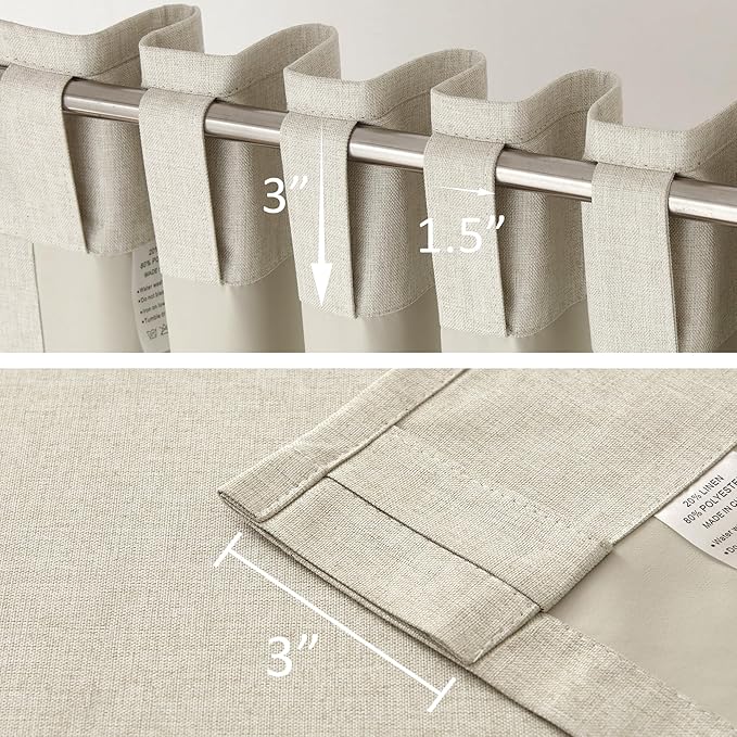 120 Inch Extra Long Linen Natural Birch Curtains Floor to Ceiling for Sliding Glass Doors 2 Panels, Flax Linen 100% Blackout Elegant Boho Thermal Curtains for Large Windows 10 FT Drapes,50 x 120 Inch