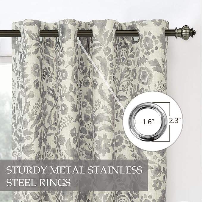 DriftAway Julia Watercolor Blackout Room Darkening Lined Thermal Insulated Energy Saving Window Curtains 2 Layers 2 Panels Each Size 52 Inch by 84 Inch Linen Gray