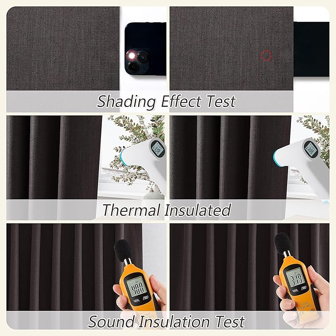 Guken 100% Blackout Curtains 90 Inch Length 2 Panels Set for Living Room Bedroom Back Tab Thermal Insulated Black Out Linen Drapes Room Darkening Cocoa Coffee,52x90