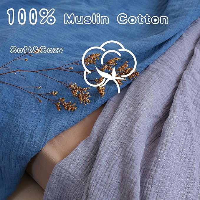 Muslin Neutral Crib Sheets for Boys & Girls 2 Pack Blue Set 28"x 52" Rutiwa Soft Breathable Baby Sheets for Crib Organic Cotton Fitted Sheets for Toddler Bed & Standard Crib Mattress Boho Style