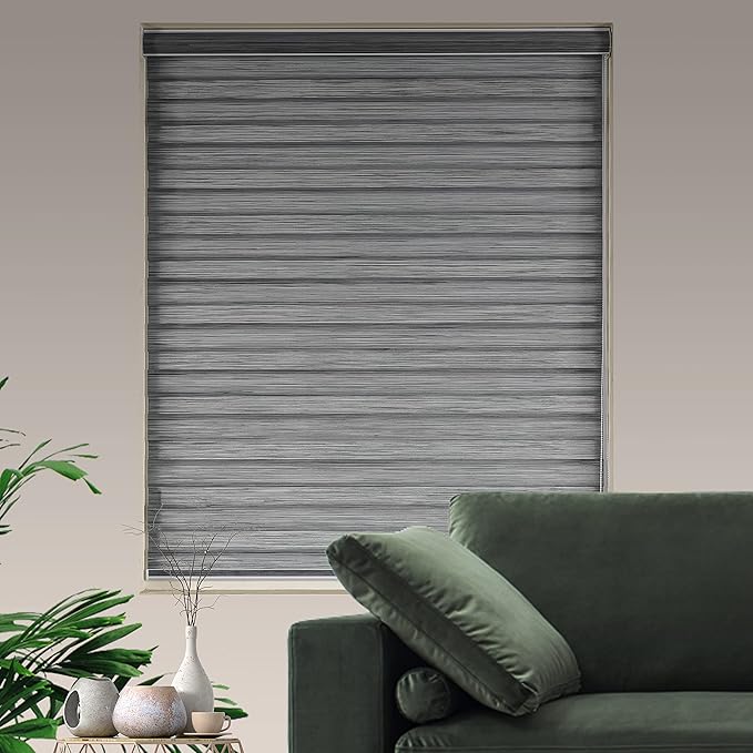 Zebra Blinds for Windows, Free-Stop Zebra Shades, Dual Layer Light Filtering Sheer Blinds for Indoor Windows, Roller Window Shades for Privacy (33" W X 72" H, Grey)