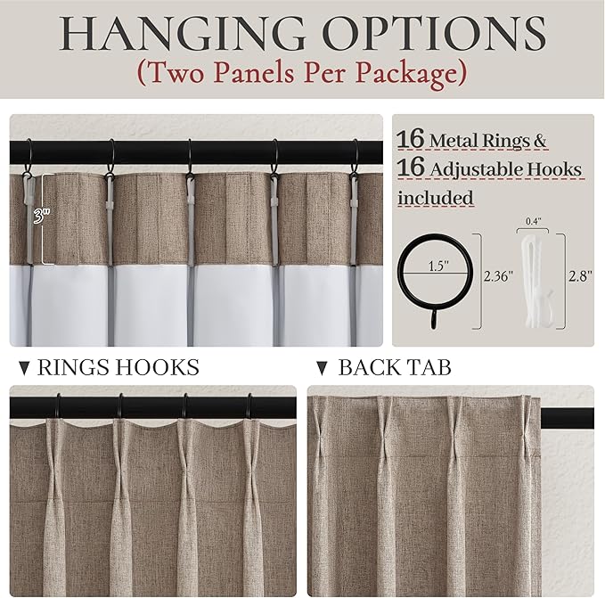 90 Inch Blackout Curtains for Living Room Thermal Noise Reduction Sliding Door Total Two Burg Country Style Linen Window Curtain & Drapes for Track System Pinch Pleat,Chocolate Dark Flax Set of 2