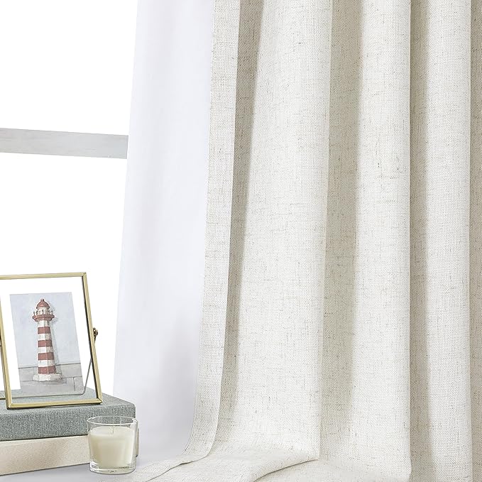 WEST LAKE Extra Long Natural Bailey Pinch Pleat Blackout Curtains with Liner,Modern Linen Blend Drapes with Backtabs Hooks,Thermal Insulated Window Treatment for Bedroom Living Room,60"Wx108"L,1 Panel