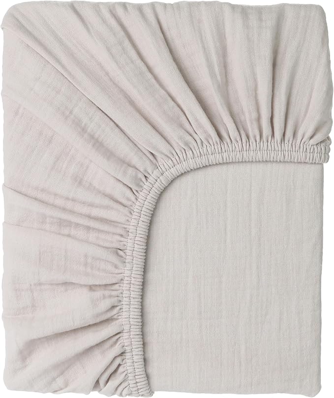 Muslin Baby Crib Sheets Fitted - Crib Sheets Neutral Turkish Cotton, Ultra Soft & Breathable - Organic Cotton Crib Sheets for Boys & Girls, GOTS & Oeko-TEX® Certified (52x28, Cotton Latte)
