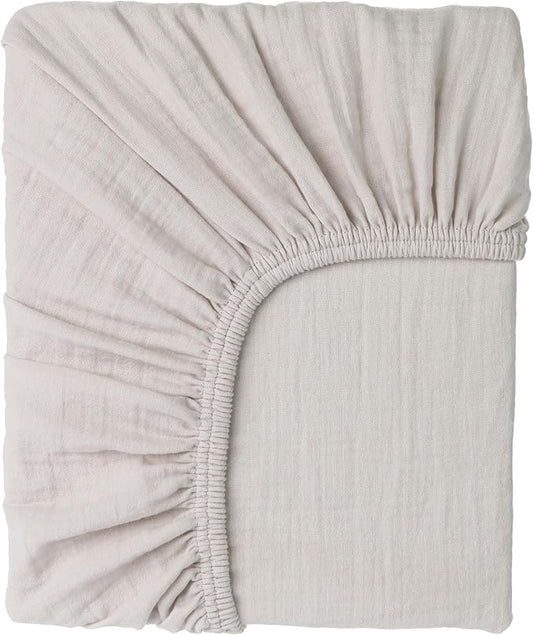 Muslin Baby Crib Sheets Fitted - Crib Sheets Neutral Turkish Cotton, Ultra Soft & Breathable - Organic Cotton Crib Sheets for Boys & Girls, GOTS & Oeko-TEX® Certified (52x28, Cotton Latte)