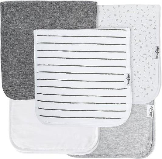 KiddyStar 5-Pack Organic Cotton Burp Cloths – Large, Ultra-Soft 3-Layer Towels for Burping, Shoulder & Hand Use, Highly Absorbent