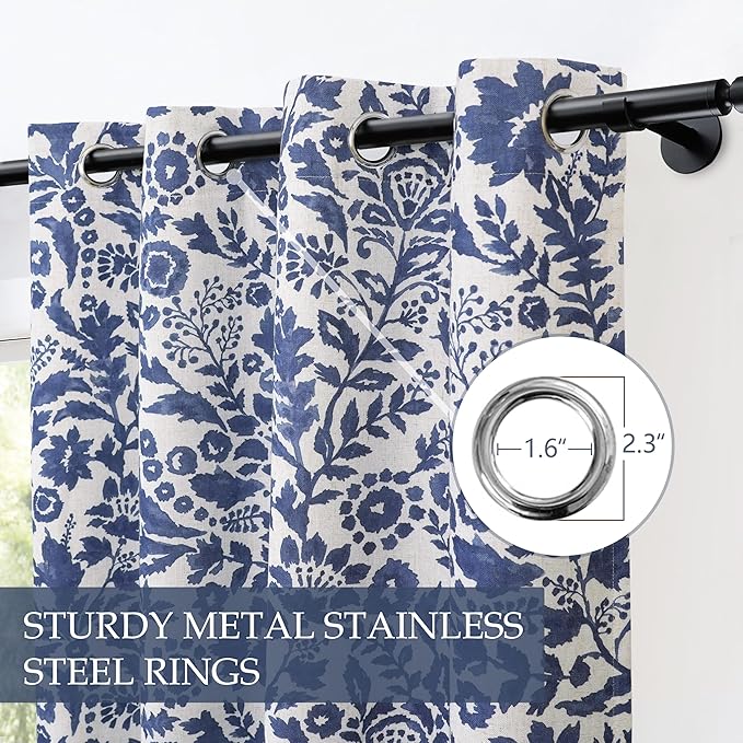 DriftAway Julia Watercolor Blackout Room Darkening Lined Thermal Insulated Energy Saving Window Curtains 2 Layers 2 Panels Each Size 52 Inch by 84 Inch Linen Navy