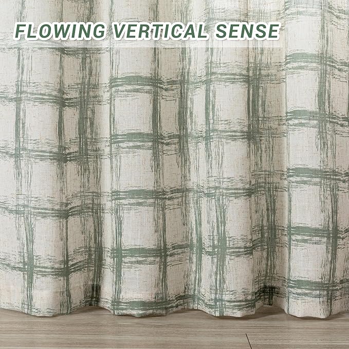 MYSKY HOME Living Room Curtains Nice Vertical Elegant Style for Patio Pergola Gazebo, Soft Touch Plaid Light Filtering Drapes for Doorways Sliding Glass Door, 50" Wide x 95" Long, Sage Green, 2 PCs