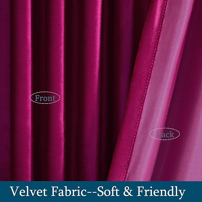 PRIMROSE Hot Pink Velvet Curtains 102 inch Long for Living Room,Set of 2 Panels Blackout Rod Pocket Back Tab Window Treatment Room Darkening Heavy Decorative Curtains Drapes for Bedroom